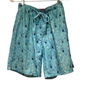Peter Millar Seaside Mens Swim Trunks Medium Pina Colada Beverage Blue‎ Shorts